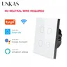 UNKAS No Neutral Wire Required 1 2 3 4 Gang Wifi Wall Light Touch Switch EU 220V Tuya Smart Home