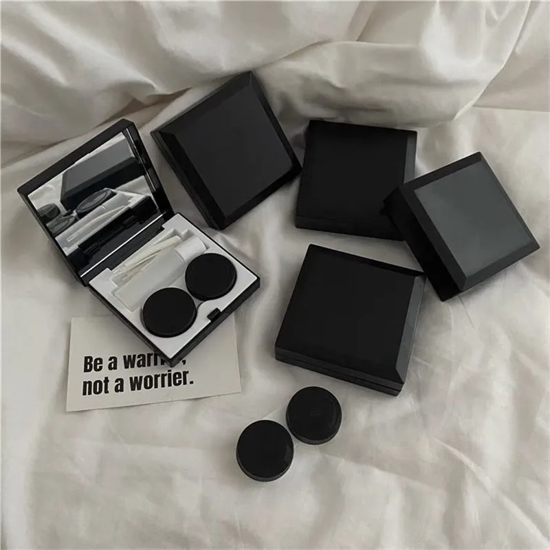Conteneur de lentilles noir élégant pour femmes, étui à lentilles de Contact pour hommes, boîte de rangement de lentilles de Contact de couleur, ensemble de voyage Portable