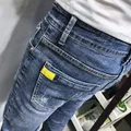 Fashion Korean Little Feet Skinny Jeans Men Cowboy Teenagers Stretch Blue Pants Slim Streetwear Men