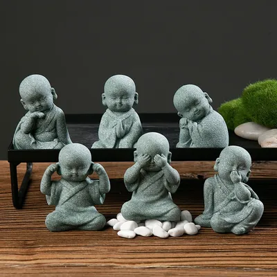 1Pcs Garden Decor Cute Buddha Stone Statue Little Buddhist Monk Buddhism Figurines Zen Garden Ornament Meditation Aquarium Decor