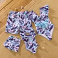 PatPat Family Matching Blue and Purple Floral Swim Trunks or Ruffle Sleeves Swimsuit