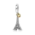 Creative 925 Sterling Silver Eiffel Tower Gold Heart Double Charm Fit Pandora Bracelet Women's