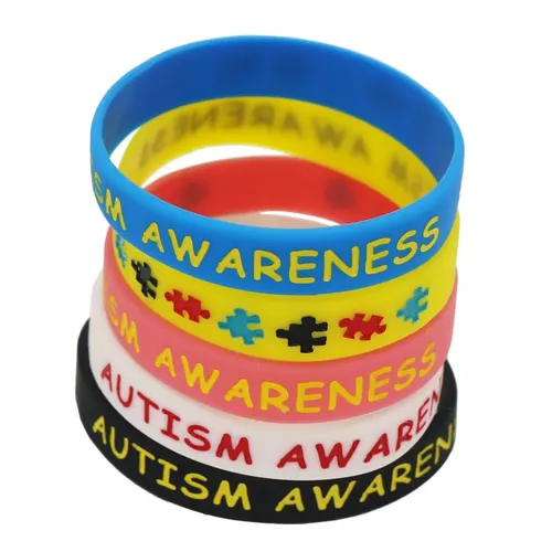 5PCS Bunte Autismus Awareness Puzzle Silikon Armbänder Tägliche Erinnerung Puzzle Sillicone Gummi