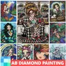 Cartoon AB Northern Lights Diamond Painting Crazy Cat Lady Girl Big Eyes Beauty Mosaic 5D