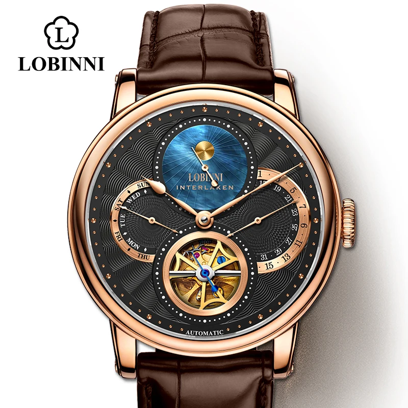LOBINNI Uhr Männer Automatische Gold Mechanische Uhren Armbanduhren Mode sportliche strap chronograph Saphir Skelett Uhr Marken Image
