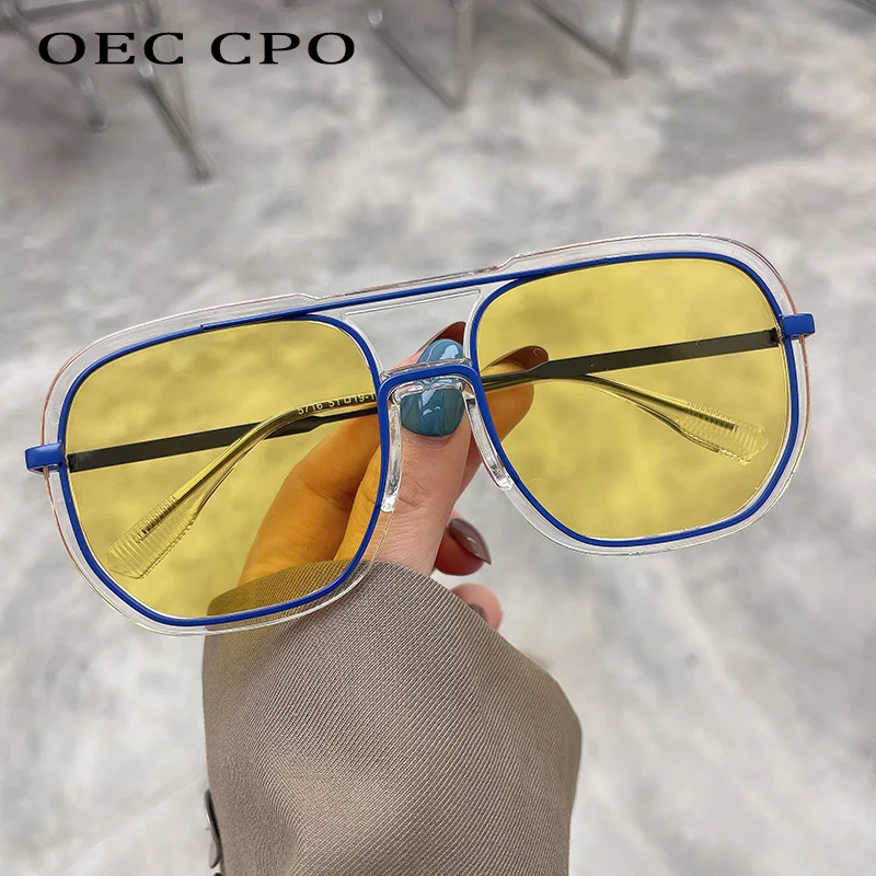 OEC CPO Punk Quadrat Sonnenbrille Frauen Männer Vintage Metall Rahmen Sonnenbrille Femael Mode Gelb Shades Brillen UV400 De Sol Oculo Image