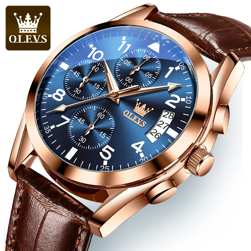 OLEVS 2878 Luxus Marke Quarz herren Uhr Business Multi funktionale Leuchtende Wasserdichte Lederband Casual Sport herren Uhr Image