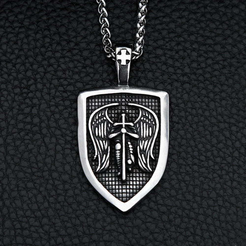 Mode Punk 316L Edelstahl Erzengel Halskette Für Männer Vintage St Michael Anhänger Glaube Amulett Schmuck Geschenk Dropshipping