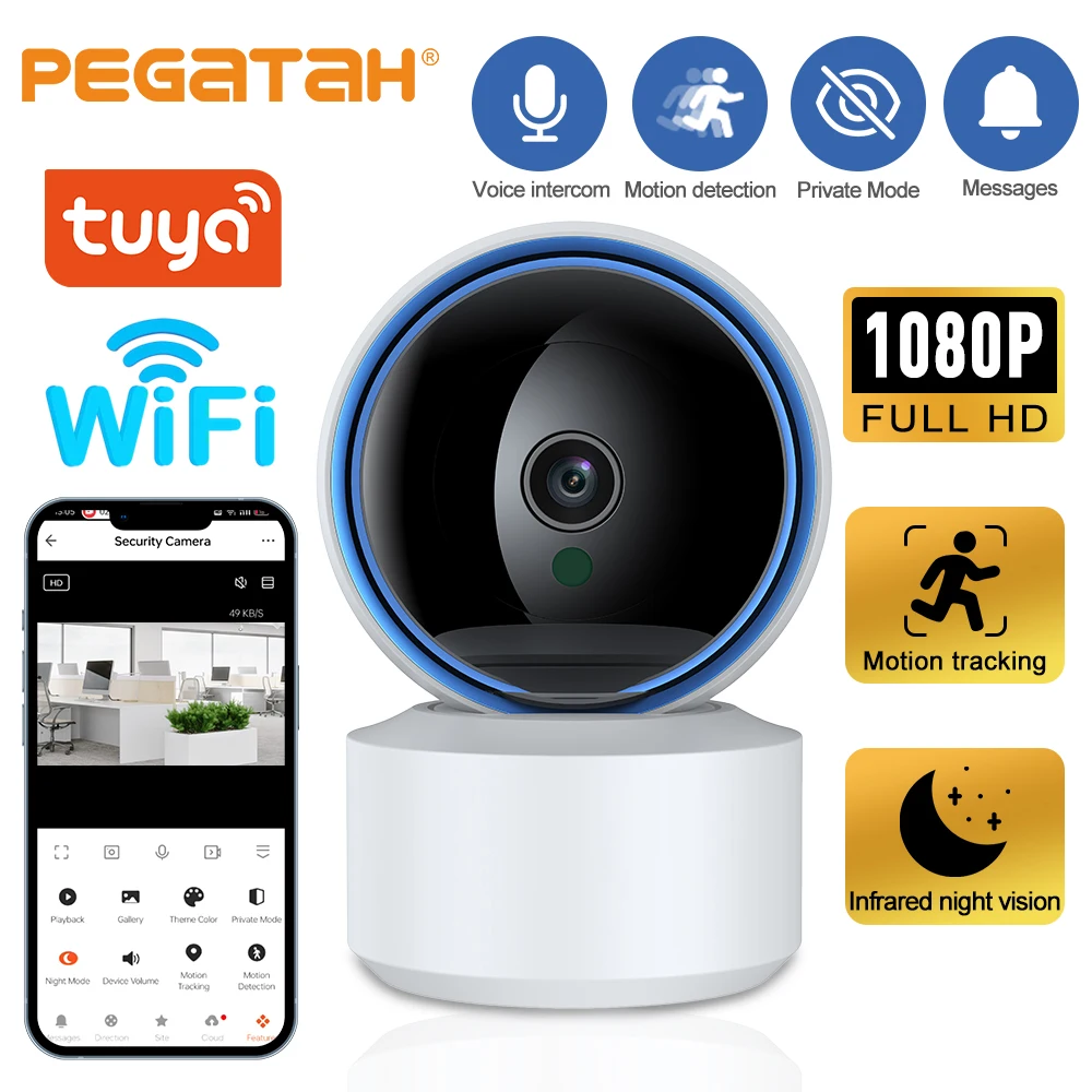 Tuya 1080P Wifi IP-Kamera Babyphone 360 ° PTZ Motion Detect 2-Wege-Audio-Nachtsicht unterstützt das private TCP/IP/ONVIF-Protokoll Image