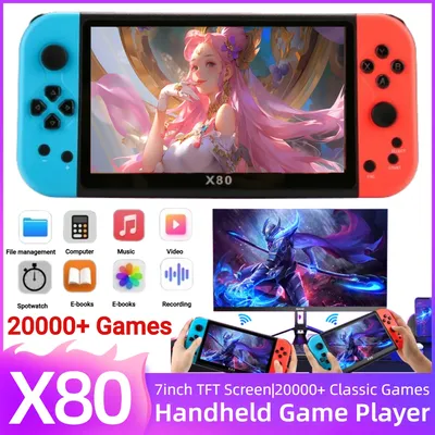 X80 Retro Handheld Game Player eingebaute 20000 klassische Spiele 7 Zoll TFT Bildschirm tragbare Image