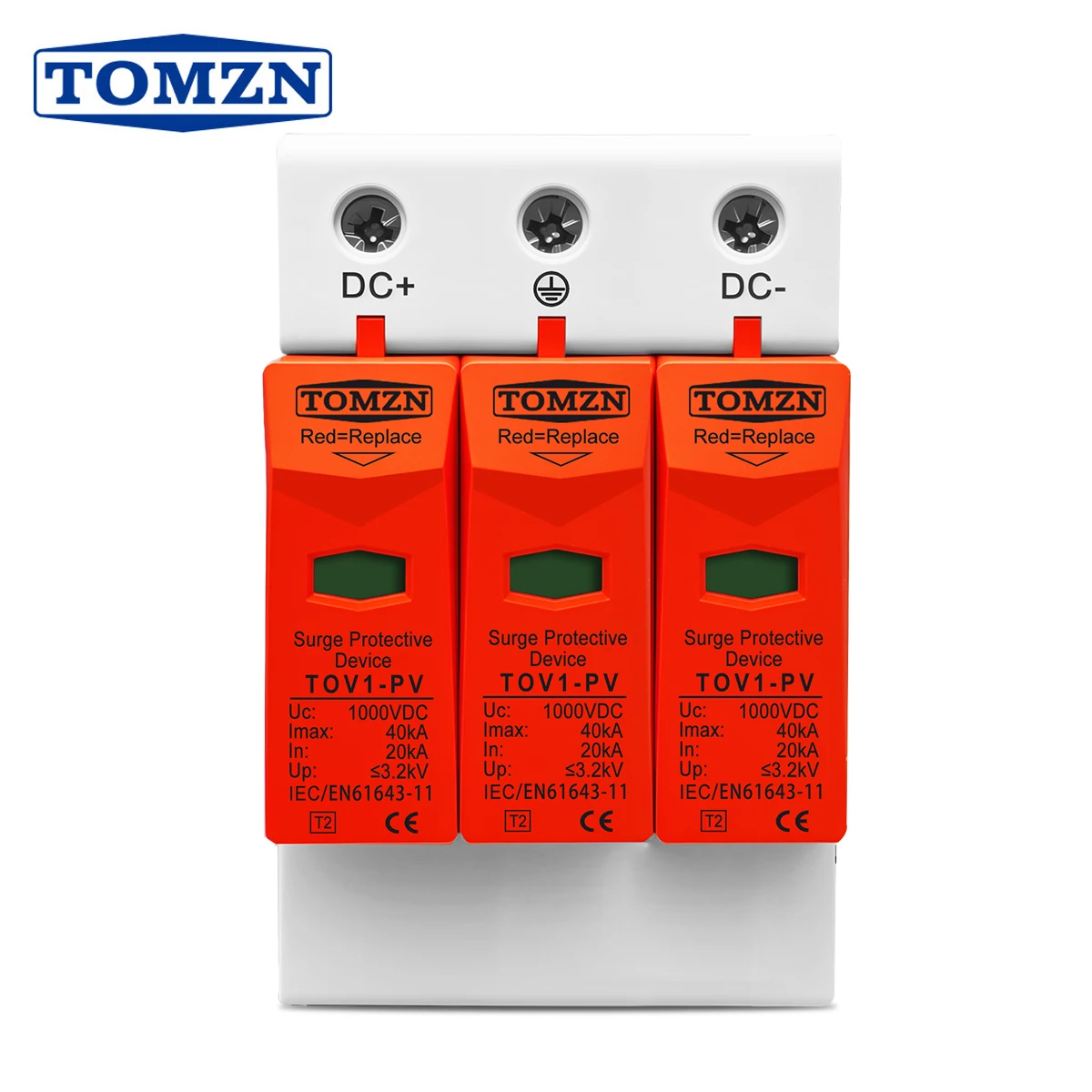 TOMZN SPD 3P DC TOV1-PV 1000V 1200V 10kA-20kA 20KA-40KA Dispositivo di protezione contro le sovratensioni per la casa Dispositivo di protezione scaricatore a bassa tensione T2 PV OBO
