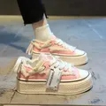 Sneakers in tela con finiture sfilacciate per donna Designer Harajuku scarpe Hip Hop Girl Platform