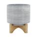 Union Rustic Planter on Stand - Ceramic Planter on Wooden Base – Contemporary Striped Design Indoor or Outdoor Plant Stand Decor Ceramic | Wayfair