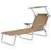 Arlmont & Co. Patio Lounge Chair Folding Sunlounger Outdoor Sunbed w/ Canopy Steel Metal in Brown | 10.63 H x 22.83 W x 74.41 D in | Wayfair