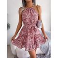 Femme Mini robe Robe casual Robe Évasée Robe d'été Vêtement de rue Vacances Plage Standard Floral Sans Manches Dos nu Rose Claire Bleu Violet Eté