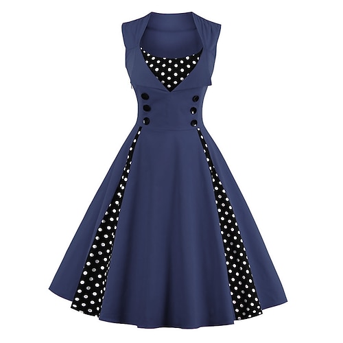Polka-Dots 1950er Jahre Grease-Outfits Cocktailkleid Kleid A-Linien-Kleid Flair-Kleid Polka-Dots Fancies Kleid Damen Maskerade Event Party Erwachsenen Kleid Heimkehrkleider Image