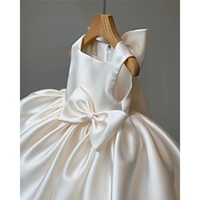 A-Line Knee Length Flower Girl Dress Wedding Party Girls Cute Prom Dress Satin with Bow(s) Elegant Fit 3-16 Years dress to impress 2025