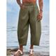 Men's Linen Pants Trousers Cropped Pants Pocket Elastic Waist Straight Leg Solid Color Comfort Breathable Full Length Holiday Beach Vacation Fashion Black Green Inelastic