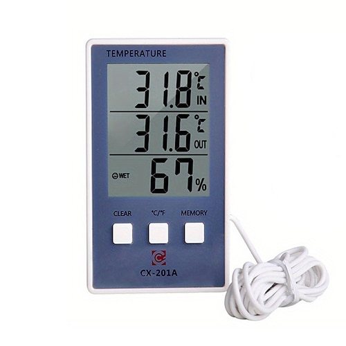 1 Stück genaues digitales Thermometer und Hygrometer mit LCD-Display und Sondensensor für die Temperatur- und Luftfeuchtigkeitsmessung im Innen- und Außenbereich