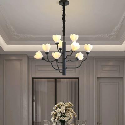 Black Chandelier 9/12/18 Light Flower Design Modern Farmhouse Chandelier for Dining Room, Ceramics Flower Art Deco Chandelier Ceiling Light Hanging Lights Light Fixture for Island Lights,Living Room