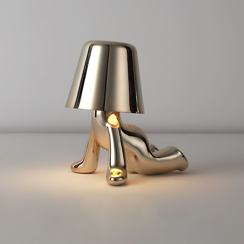 lampada da tavolo a led touch, lampada decorativa moderna pensatore lampada da tavolo ricaricabile a led, lampada da scrivania usb omino dorato, luce notturna per camera da letto, studio, soggiorno,