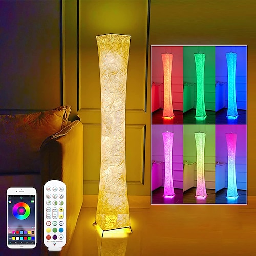 lampada da terra intelligente, lampada alta rgb da 61, lampadine intelligenti a led dimmerabili e cambia colore rgbw e paralume in tessuto bianco, con telecomando, lampada da terra per soggiorno, camera da letto e sala giochi