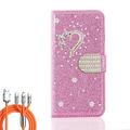 custodia per telefono cavo di ricarica multi veloce 3 in 1 per iphone 15 14 13 12 11 pro max mini se x xr xs max 8 7 plus custodia a portafoglio flip cover con supporto per supporto bling glitter strass lucido in pelle sintetica