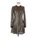 RACHEL Rachel Roy Casual Dress - A-Line Crew Neck Long sleeves: Gold Print Dresses - Women's Size 8