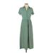 Max Studio Casual Dress - Shirtdress Collared Short sleeves: Green Polka Dots Dresses - Women's Size X-Small