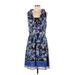 White House Black Market Casual Dress - A-Line Square Sleeveless: Blue Floral Dresses - Women's Size 12