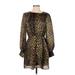 The Kooples Casual Dress - A-Line Crew Neck Long sleeves: Brown Leopard Print Dresses - Women's Size X-Small
