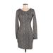 Haute Monde Cocktail Dress - Mini Scoop Neck Long sleeves: Gray Dresses - Women's Size Medium