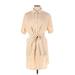 Zeagoo Casual Dress - Shirtdress High Neck 3/4 sleeves: Tan Print Dresses - Women's Size Large