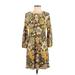 Tommy Hilfiger Casual Dress - A-Line Tie Neck 3/4 sleeves: Yellow Floral Dresses - Women's Size 2