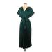 Banana Republic Casual Dress - Midi V-Neck Short sleeves: Green Print Dresses - Women's Size Small