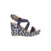 Born Handcrafted Footwear Wedges: Blue Solid Shoes - Women's Size 6 - Open Toe