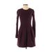 Wilfred Casual Dress - Fit & Flare Crew Neck Long sleeves: Burgundy Solid Dresses - Women's Size 4