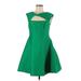 Halston Heritage Cocktail Dress - Mini Crew Neck Sleeveless: Green Print Dresses - Women's Size 8