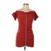 Forever 21 Casual Dress - Bodycon Open Neckline Short sleeves: Red Solid Dresses - Women's Size Large