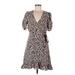 Sanctuary Casual Dress - Mini V Neck Short sleeves: Brown Leopard Print Dresses - Women's Size Medium