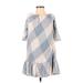 Tularosa Casual Dress - Mini High Neck 3/4 sleeves: Gray Checkered/Gingham Dresses - Women's Size Small