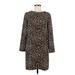 J.Crew Factory Store Casual Dress - Shift Crew Neck Long sleeves: Brown Leopard Print Dresses - Women's Size 6