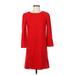J.Crew Casual Dress - Shift Crew Neck 3/4 sleeves: Red Solid Dresses - Women's Size 00