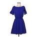 Charming Charlie Casual Dress - Mini Boatneck Short Sleeve: Blue Print Dresses - Women's Size Small