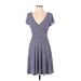 Gilli Casual Dress - A-Line V-Neck Short sleeves: Blue Dresses - Women's Size Small