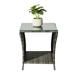 Outdoor Patio Wicker Side Table Square End Table Bistro Coffee Table with Glass Top Storage Shelf for Porch Garden Backyard Grey