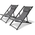 Adjustable Chaise Lounge with Detachable Pillow Folding Aluminum Beach Chairs for Patio Lawn Poolside Grey