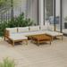 durable Furniture Sets 5 Piece Patio Lounge Set with Cream Cushion Solid Acacia Wood Outdoor Benches Outdoor Tables for Conversation Dining