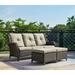 Outdoor Patio Wicker Furniture Sets - Outside Rattan Sectional Conversation Set 1 Sofa with 2 Ottomans(3PC Mixed Grey/Blue)