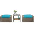 Pool Patio Garden Square PE Rattan Wicker Brown Outdoor Ottoman Foot Stool With Coffee Table Cushions